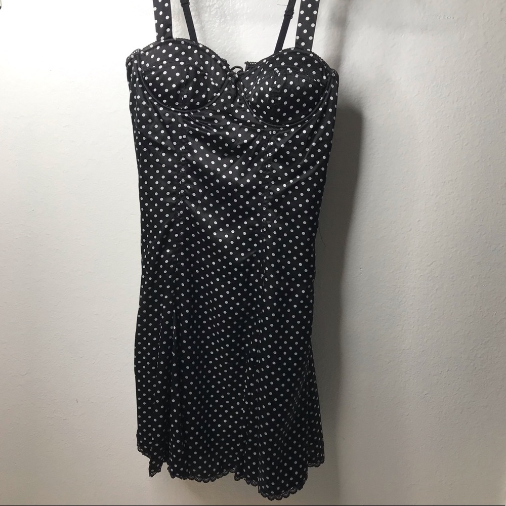 Black polkadot dress with lace up back
